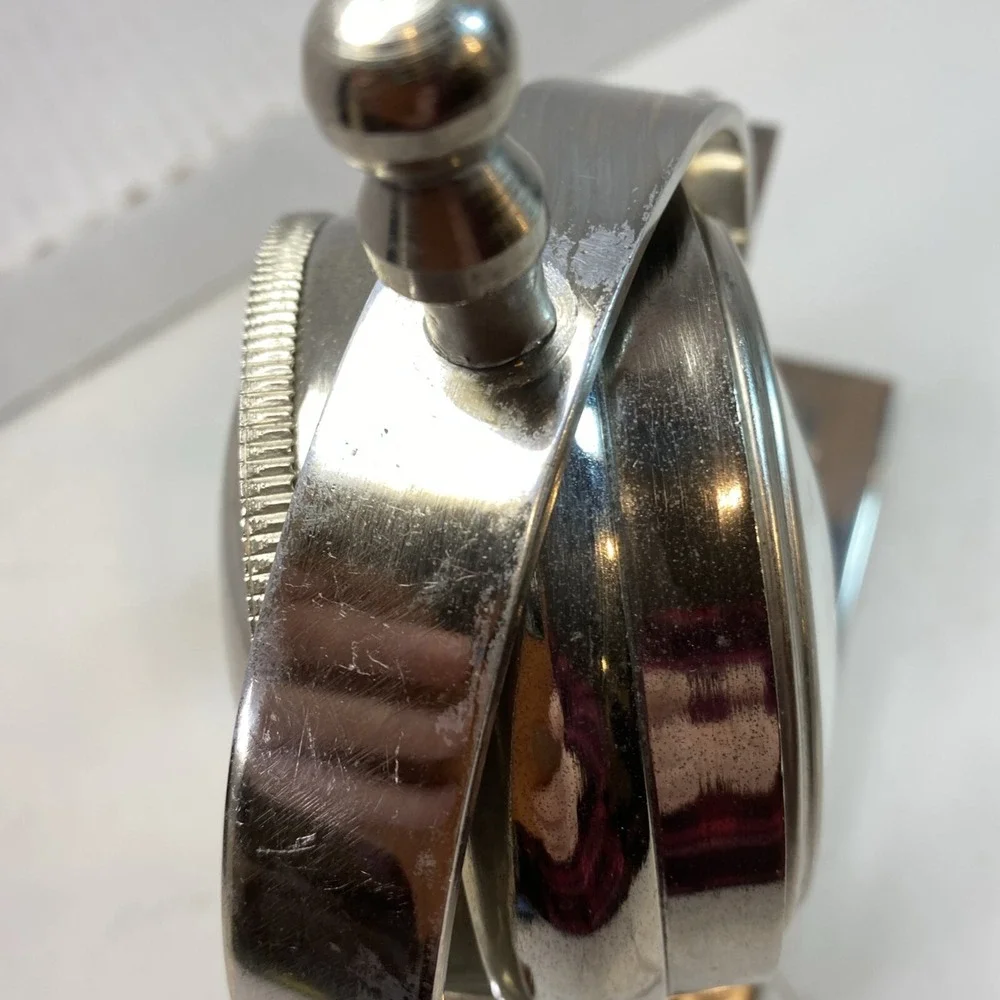 Table Clock Swing Mid Century Home Accent - Desk Display ~ Silver  ~ Clock Works